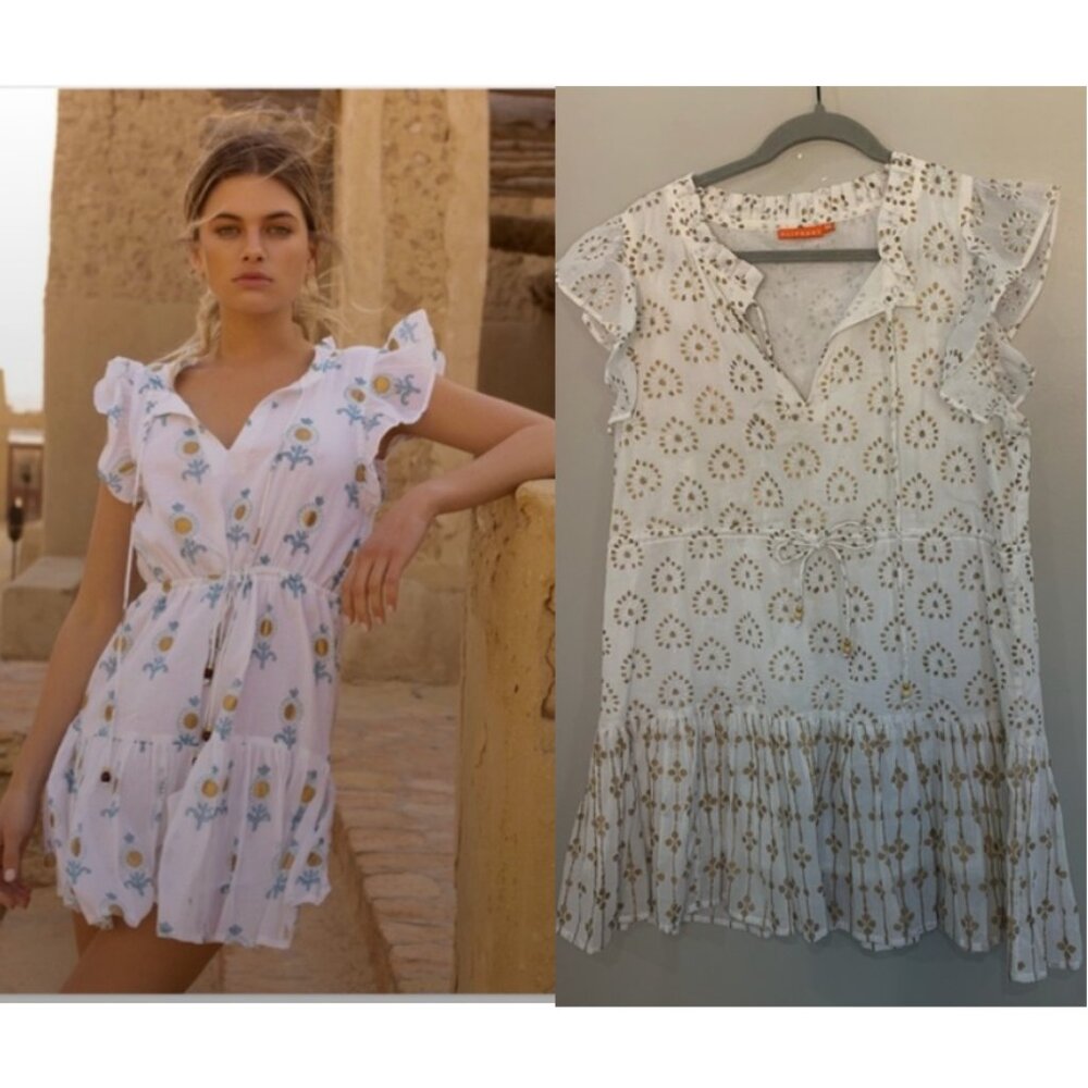 Oliphant Dress Cinched Flirty Mini in White Gold Paisley